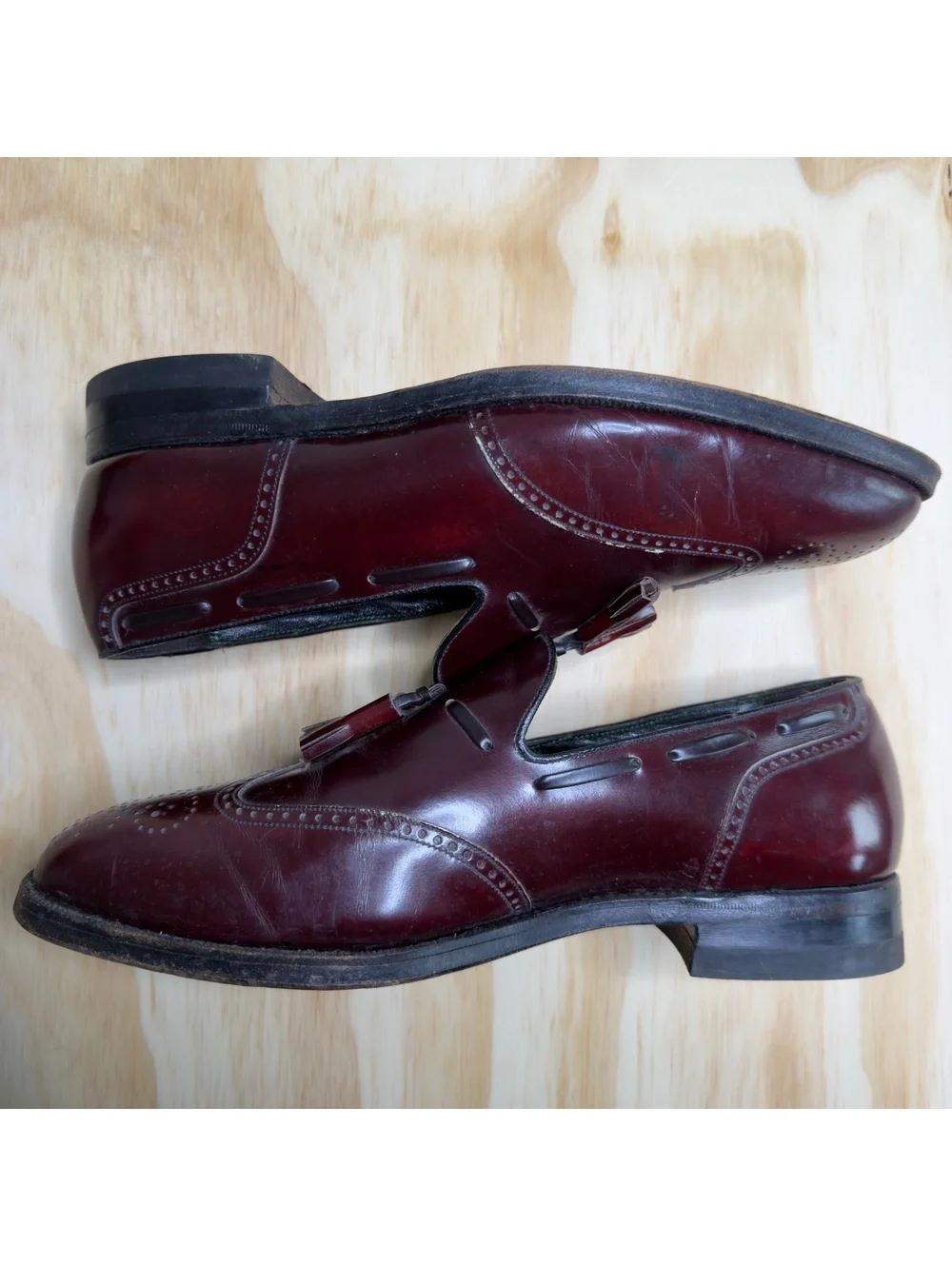 Florsheim Shoe Burgundy Wingtip Tassel Brogue Detail Leather Loafers Size US 10